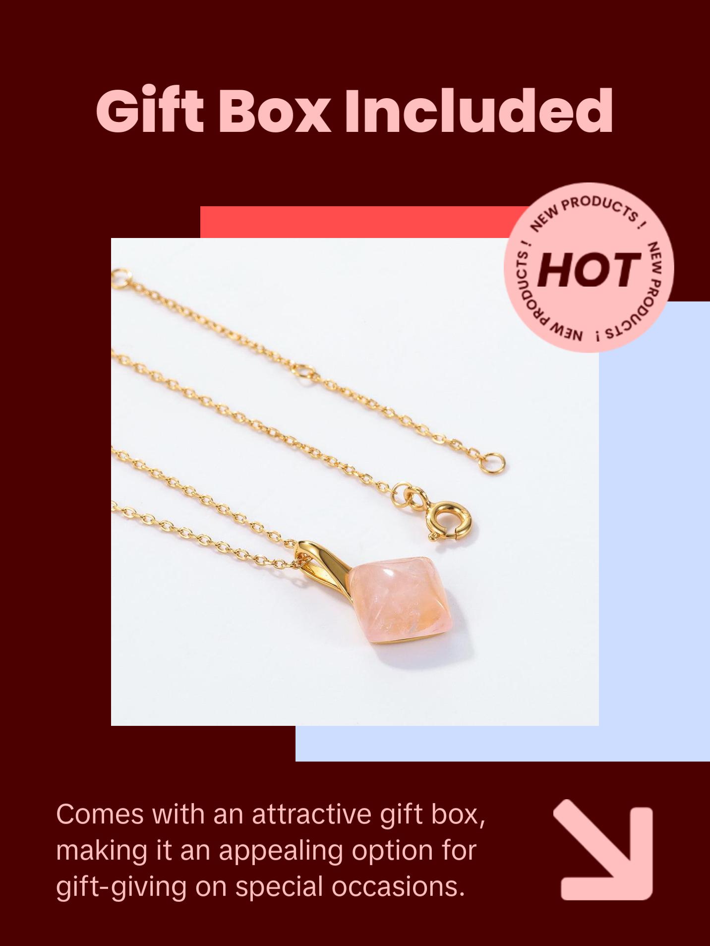 Rose Quartz Square Pendant Necklace