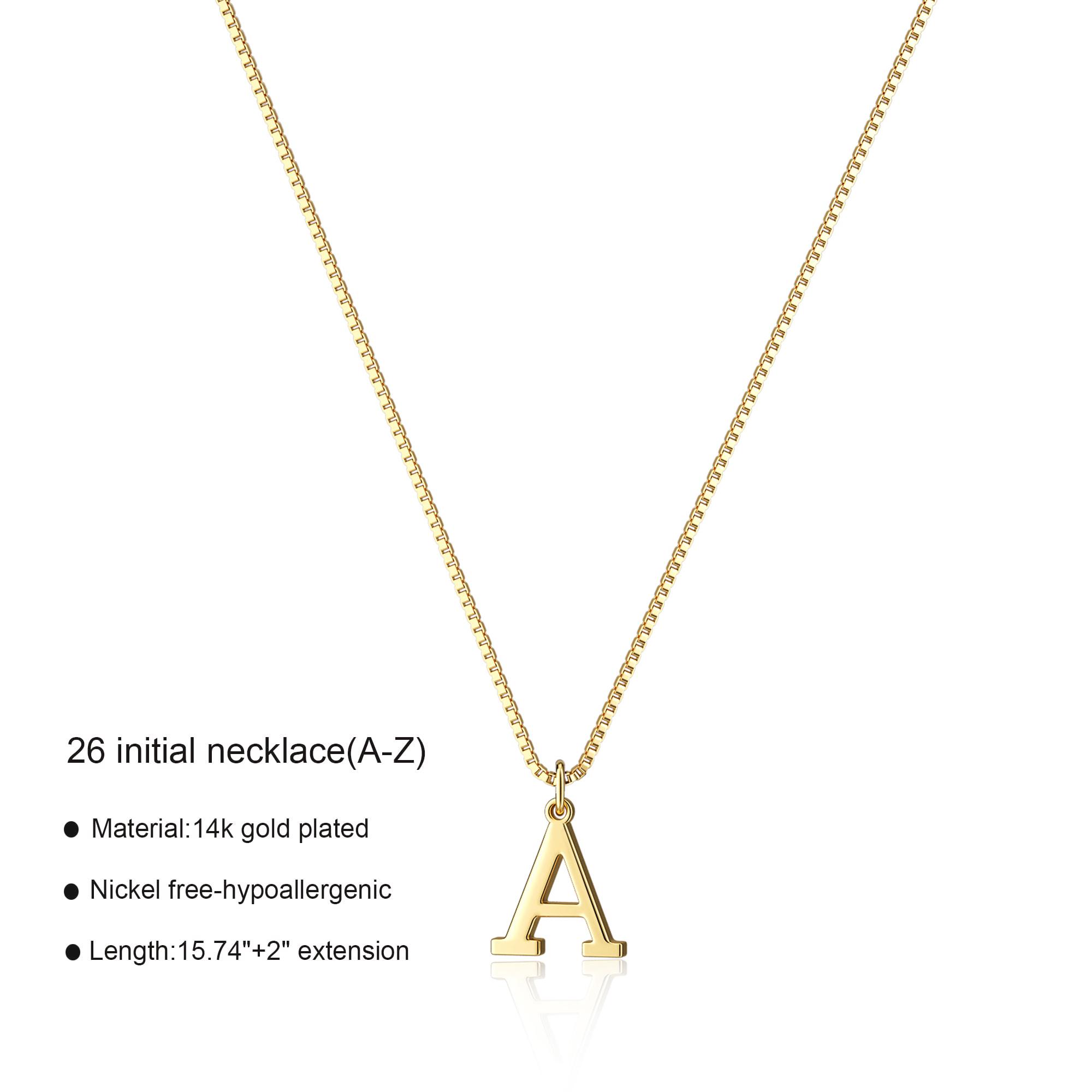 TEWIKY 14K Gold-Plated Box Chain Letter Necklace - Perfect Gift for Valentine's Day, Elegant & Durable Finish, Classic Look, Personal Touch Pendant
