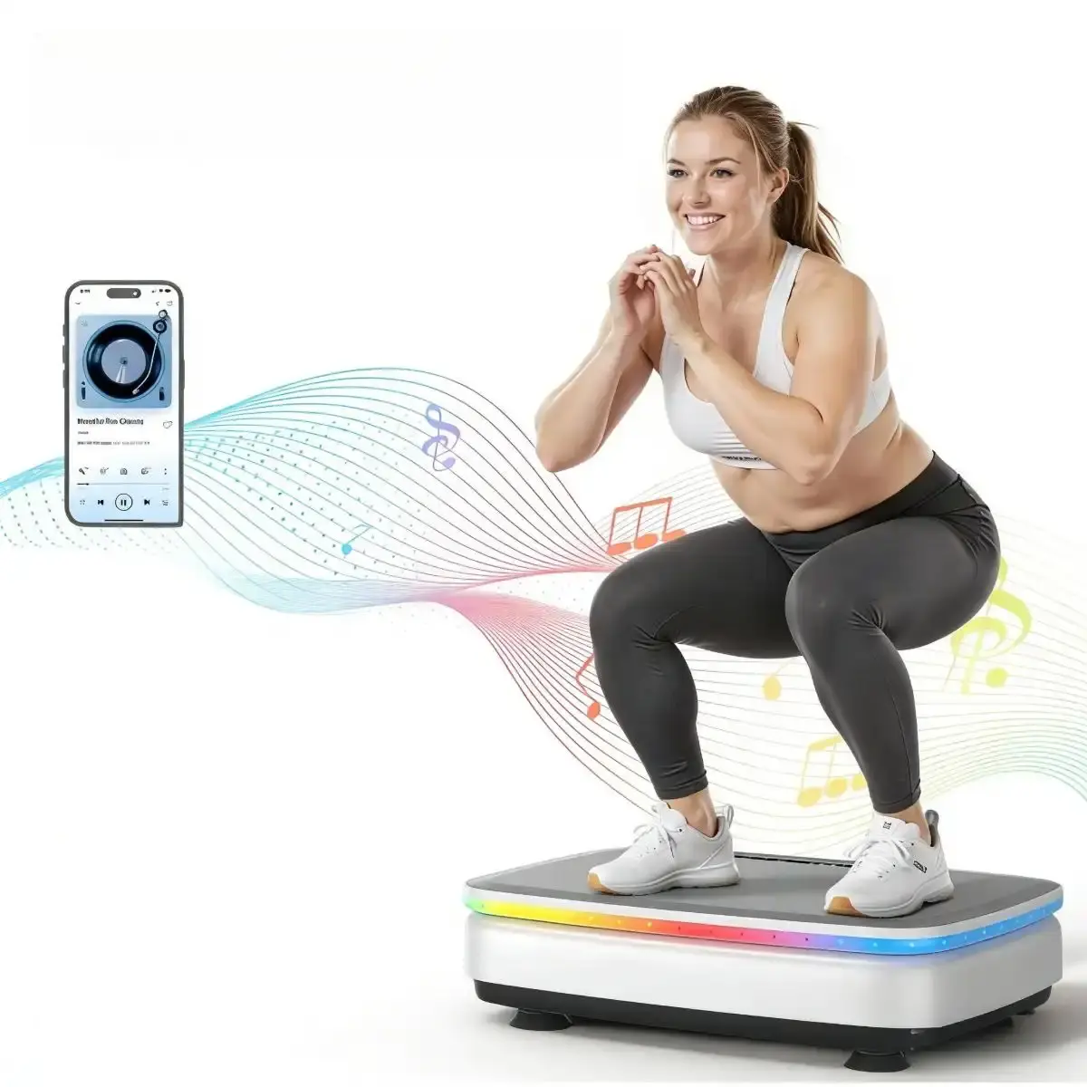 Compact Vibration Plate for Whole Body Workout, Modern In-Home Gym Fitness Equipment with Bluetooth & LED Lights, Vibration Plates, Bluetooth Lights, Supports Whole-Body Workouts, Convenient Workout Solution