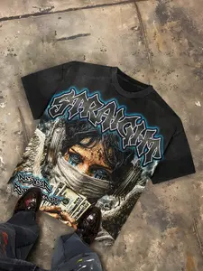 Bandaged Face & Cash Y2K Gothic Graphic T-Shirt, Oversized Streetwear Tee, Men's Hip Hop Loose Fit Dark Style Top
