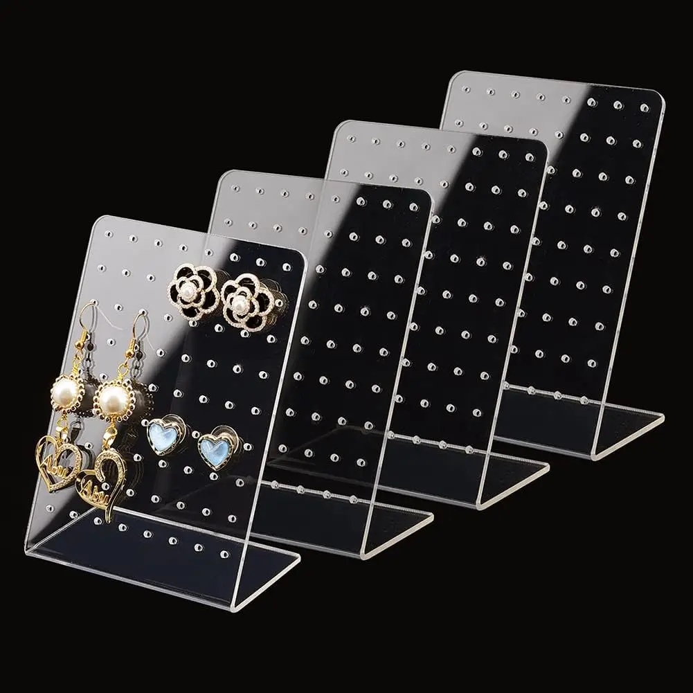 4-Pack Durable Organic Glass Earring Box with Protective Film - 72-Hole Transparent Modern Adjustable Slots Jewelry Organizer (8x5x11 cm) for 36 Pairs of Ear Studs, Home Storage Solution