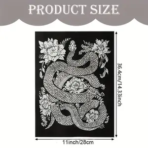 1Pc Large Printed Back Patch - Gothic Mysterious Style, Snake & Floral Designs, Backing Adhesive, Iron-On & Sew-On, for DIY Clothing Jacket Vest Personalization