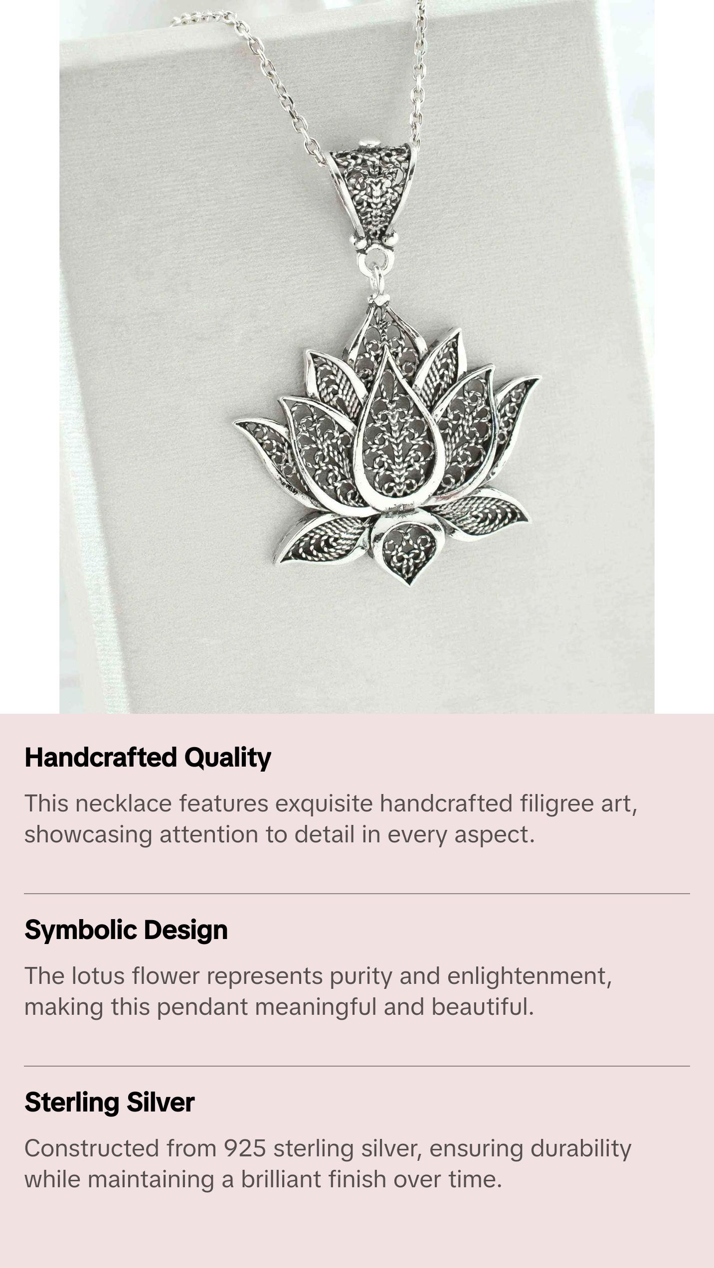 Filigree Art Sterling Silver Lotus Flower Women Pendant Necklace