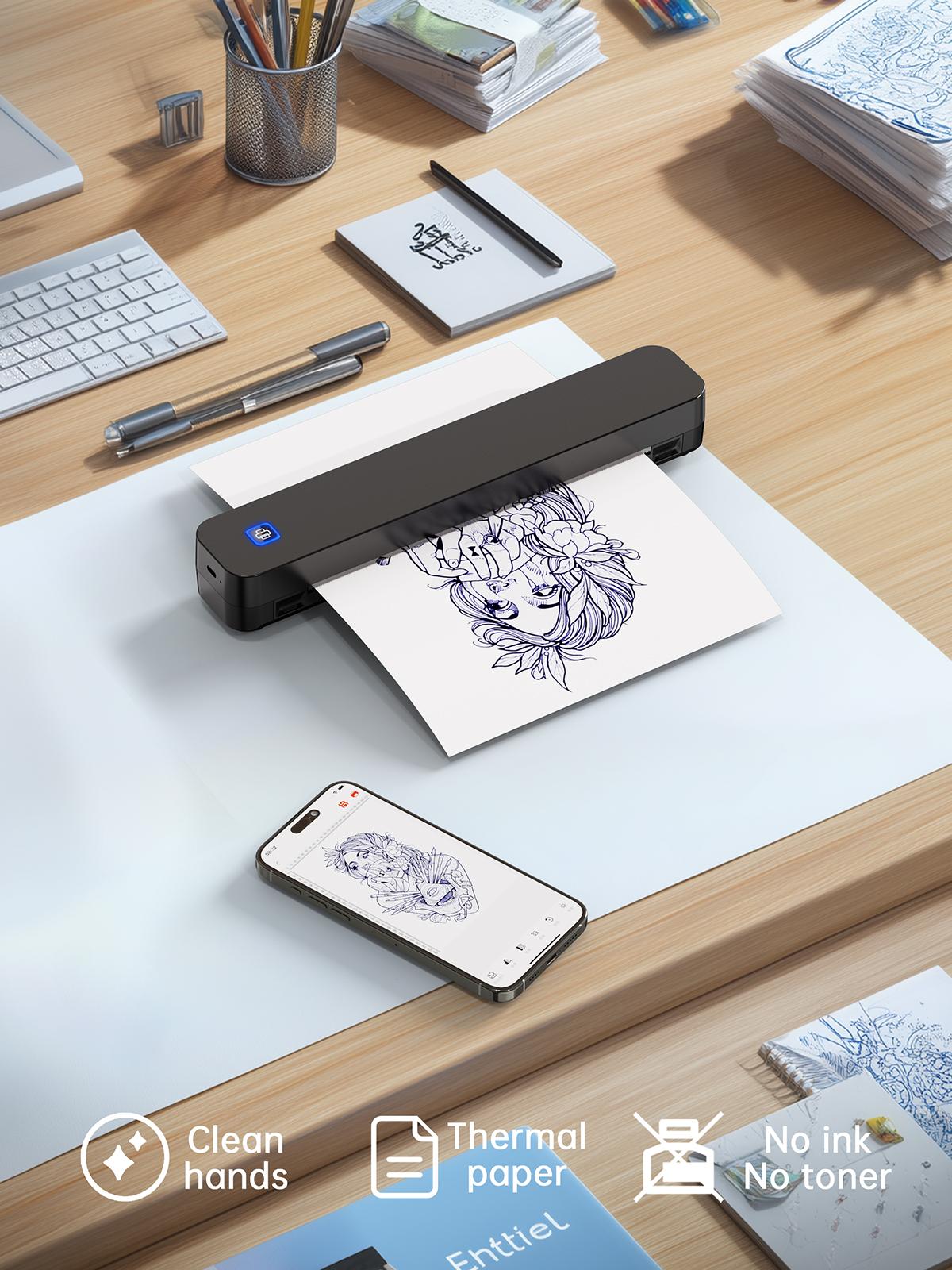 Inkless Portable Printer – Bluetooth Wireless Thermal Printer for Travel, Home & Office,iOS/Android/Laptop Compatible,Support 8.5x11 US Letter&A4 Thermal Paper,No Ink Needed, Printing Machine,Excellent Gift