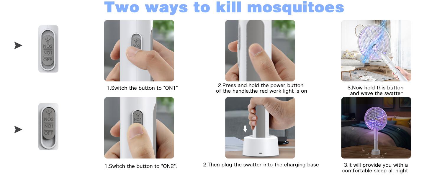 Cordless Portable Electric Fly Swatter - 2-in-1 Electronic Mosquito Zapper, 3400V High-Voltage Automatic Insect Killer, 1200mAh USB-C Rechargeable Battery, 3-Layer Safety Design, for Indoor & Outdoor Use,summerwins