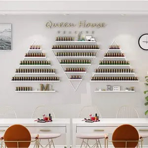 CNCEST 6-Piece Wall Mounted Nail Polish Display Rack Set, White Triangle & Bar Shelves - 90-Bottle Capacity Acrylic Organizer for Nail Salon, Beauty Shop & Home