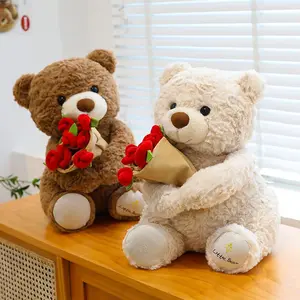 Plush Teddy Bear with Rose Bouquet, Soft Stuffed Animal Toy, Perfect Gift for Valentine's Day, Anniversaries, Birthdays, Romantic Occasions, Soft Cuddly Gift