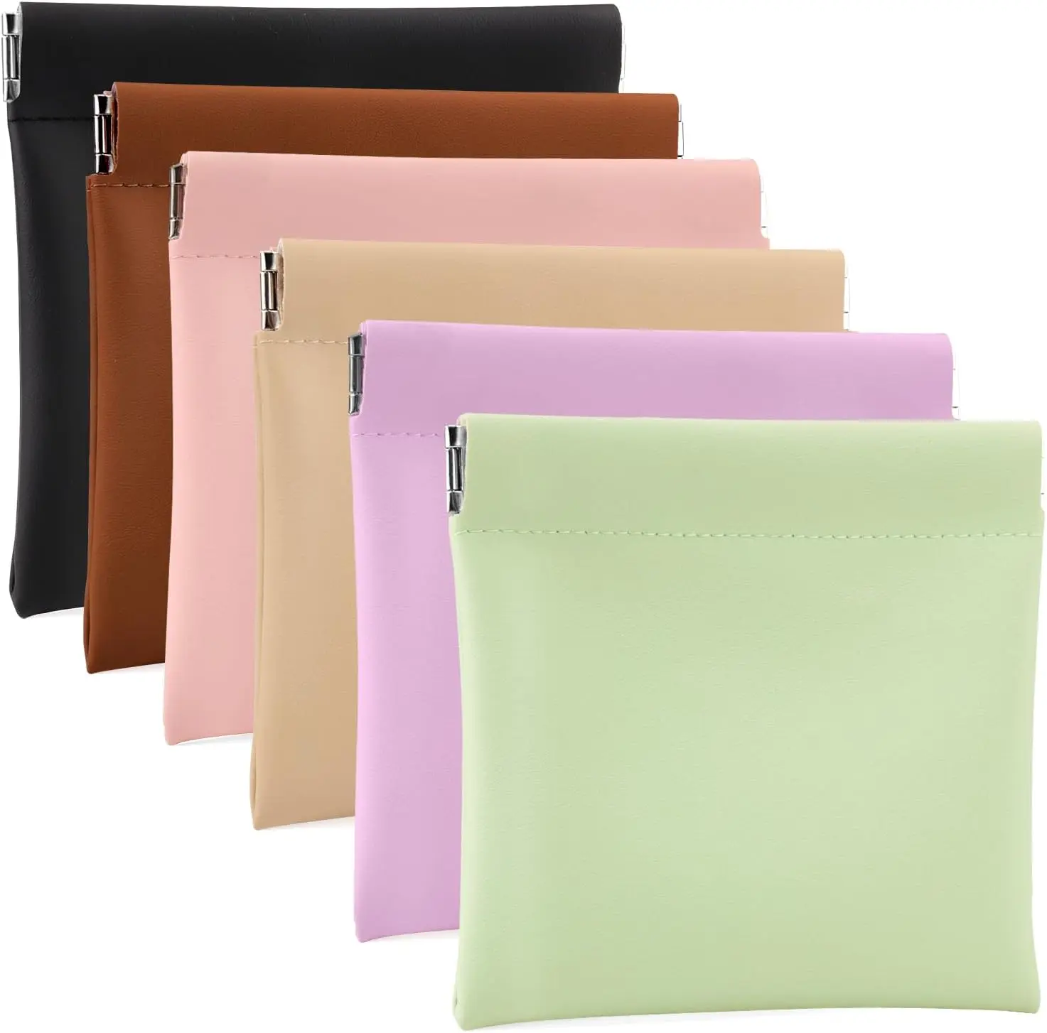 Plain Leather Snap Pouch for Women, Small Waterproof Cosmetics and Jewelry Organizer Bag for Purse & Travel, Travel Use, 4.72X4.33 Inches, Compact, 6 Color, No, Parents