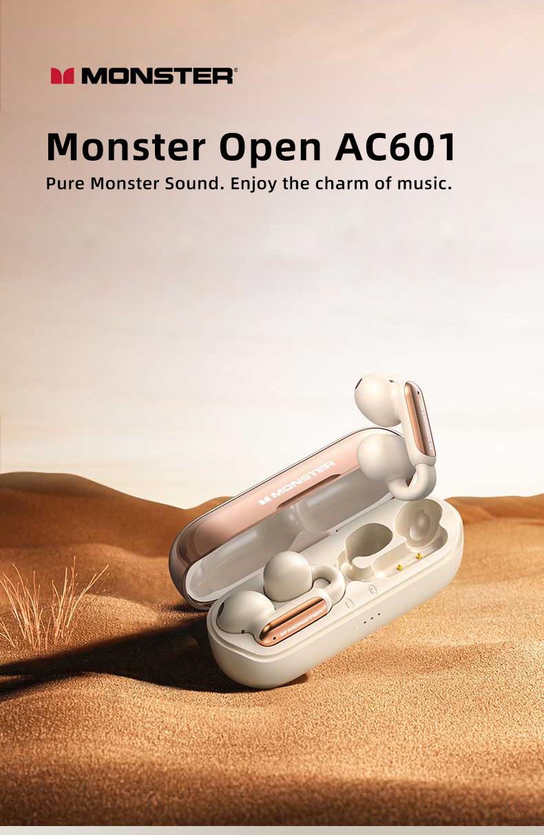 Monster Clip-On Open Ear Wireless Earbuds Bluetooth 5.4 Headphones with ENC Noise Cancelling Mic Ultra-Light Secure Fit for Sports Running Workouts Hi-Fi Stereo Sound 100H Playtime Fast Charging Halloween Gifts for Men and Women