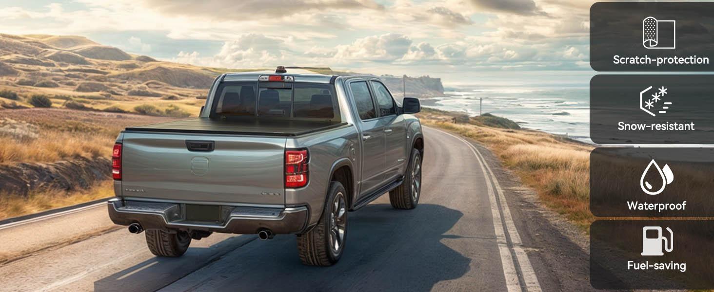 FRP Truck Bed Tonneau Cover Hard Tri-fold Fits for Chevrolet Colorado GMC Canyon/Tundra/Jeep Gladiator/Ford F-150/Toyota Tundra 2022-2025 Bed with Deck Rail System (Excl. Trail Edition)