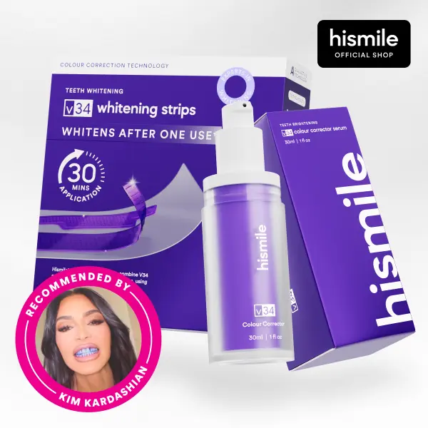 [Recommended by Kim Kardashian] Hismile Viral V34 Duo - Teeth Whitening Strips & Colour Corrector Serum, Temporary Colour Correction, Whitening in 30 Minutes