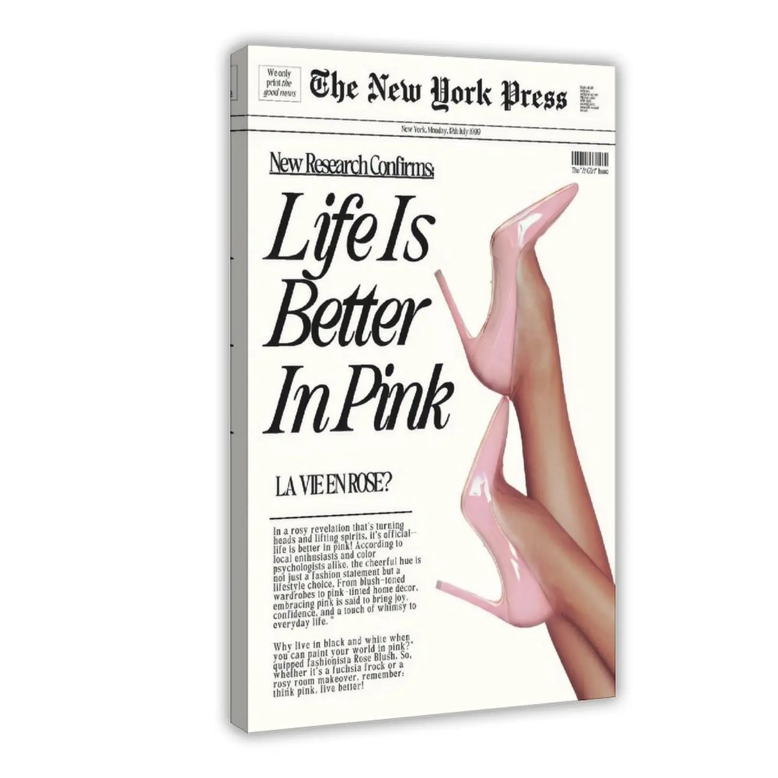 Trendy Baby Pink Poster 70s Canvas Prints The New York Press Wall Art Life Is Better in Pink Hot Girl Posters for Cool Girly Room Home Dorm restaurant decor