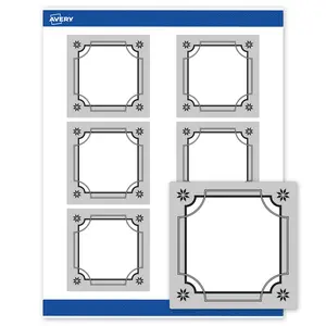 Avery Printable Square Labels, 3" x 3", Matte White, Pre-printed Metallic Silver Border/Black Frame Design, Sure Feed Technology, Laser & Inkjet Compatible, 120 Total