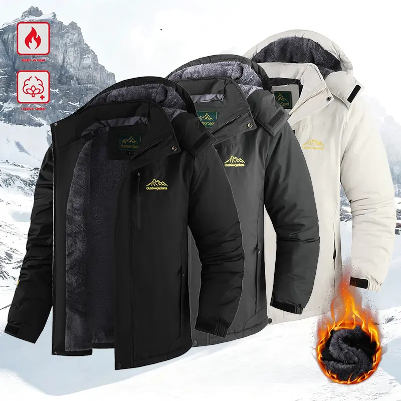 Men's Winter Fleece-Lined Hoodie – Thick, warm softshell jacket with an adjustable drawstring hood, ribbed cuffs, and zippered front closure; perfect for outdoor hikes, jogging, fishing, gym workouts, or everyday casual wear; a must-have versatile piece f