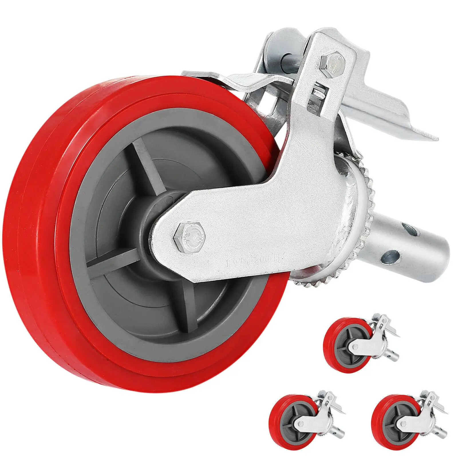【SummerFinds】VEVOR Scaffolding Wheels Set of 4,  8\" - Scaffolding Casters Heavy Duty, 3200 Lbs Per Set - Locking Stem Casters with Brake, Red Polyurethane - Replacement for Scaffold, Shelves, Workbench