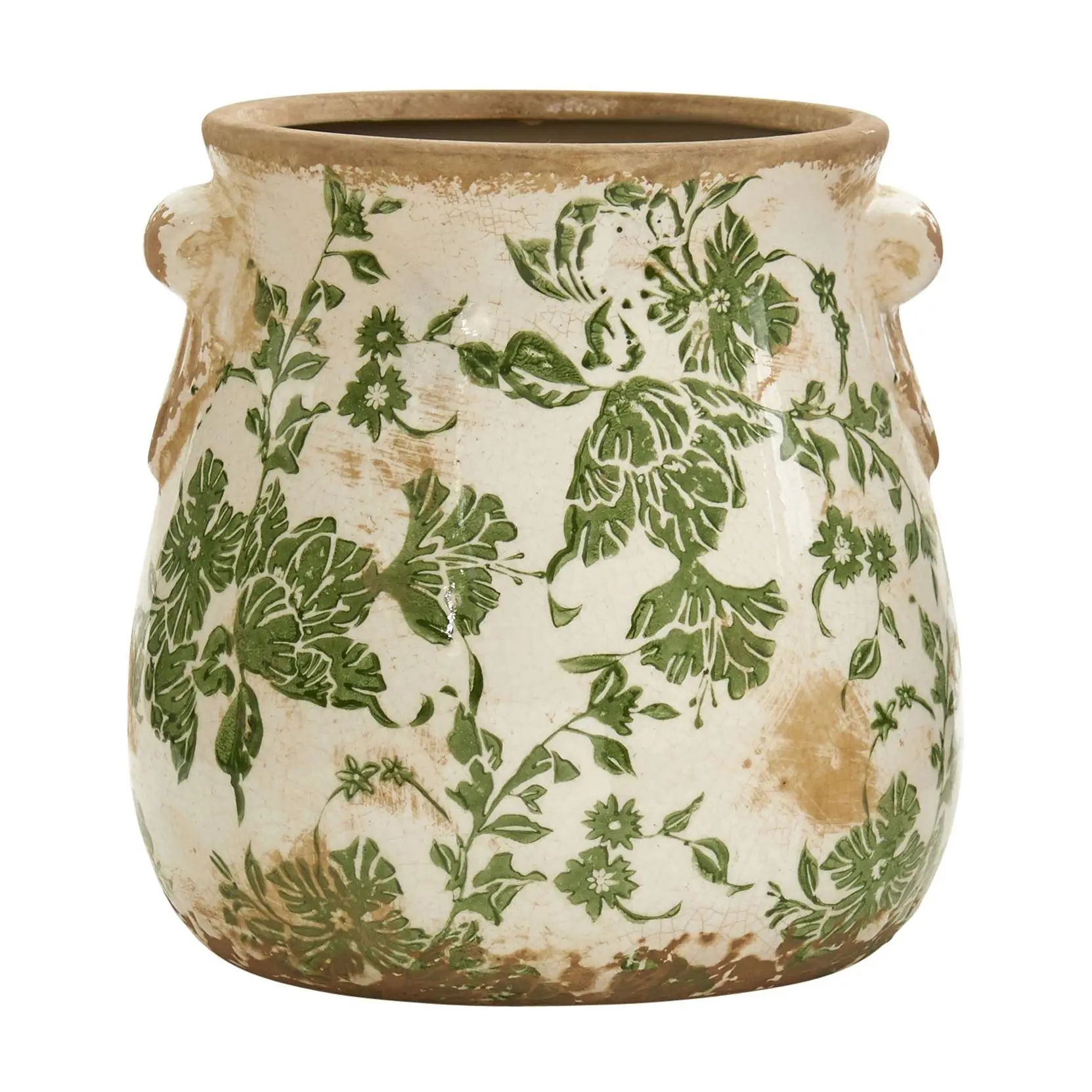 Nearly Natural 6.5" Tuscan Ceramic Green ScrollPlanter
