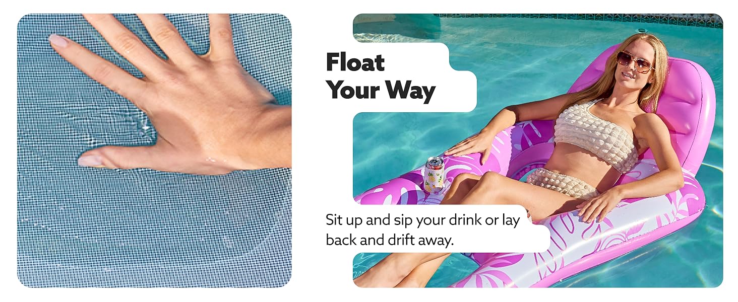 Inflatable Pool Floats Lounger Adult, Pool Float Lounge Raft Floaties Water Floating Recliner Chair with Cup Holders Foot Rest Swimming Floaty   / Electric Air Pump Mother's Day Gift&April Stock Up Summervibes