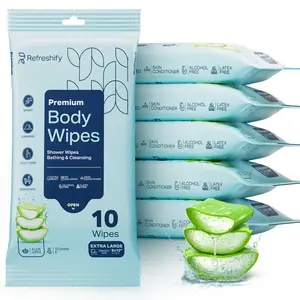 60 XL Shower Wipes – Body Wipes for Adults Bathing No Rinse – 6 Packs of 10 – Extra Moist Bath with Aloe & Vitamin E for Camping, Travel, Gym & Bedridden Care Napkin