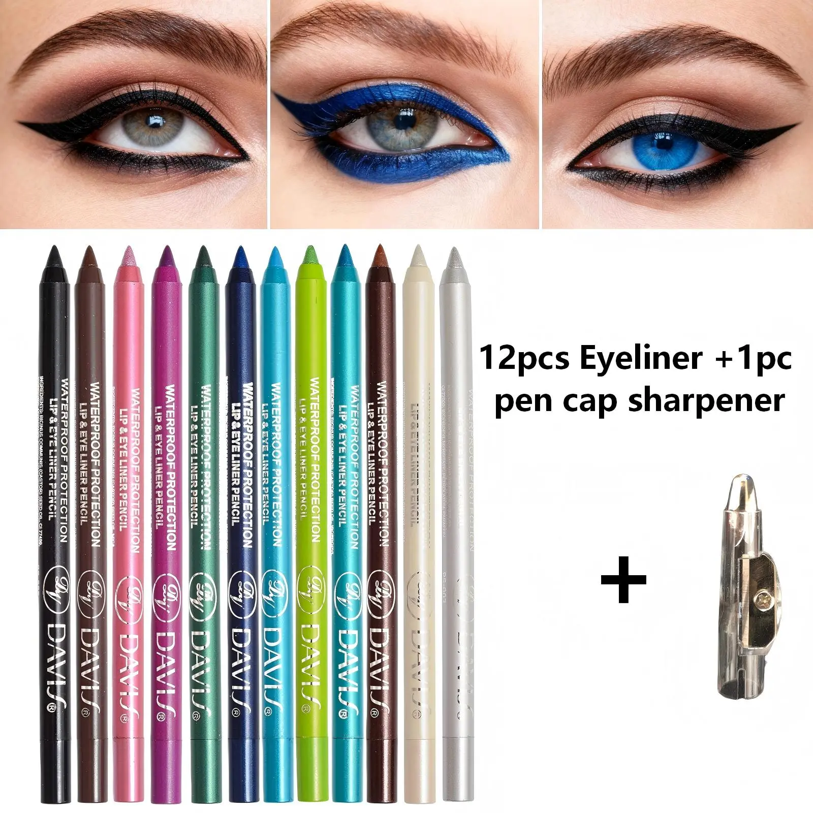 12-Color Eyeliner Pencils - Metallic, High Shine, Smooth, Glitter Liner, Water-Resistant, Pearl Smoky Punk Goth Style, with Lipliner Gloss Pen - Back to School Beauty Products, Ideal for Birthday & Valentine's Day Gifts