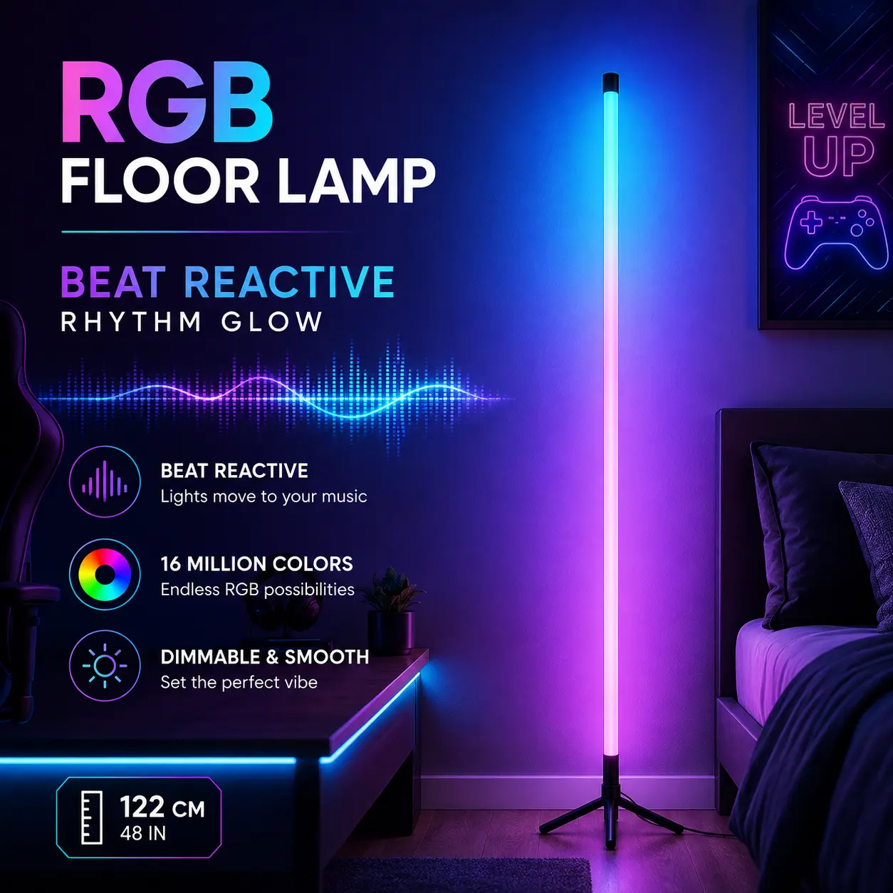 1PC/2PCS RGBIC Corner Floor Lamp, Music Sync Color Changing LED Ambient Light with Triangle Base, App & Remote Control, Dimmable Brightness and Timer for Gaming Room, Bedroom & Living Room
