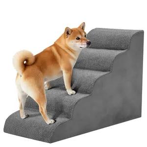 Dog Stairs Ramp for Small Dogs and Cats Step Curved Pet Steps with High-Density Foam for Puppy and Older Cats Indoor Ramp Stairs for Couch High Beds Sofa Chairs Grey