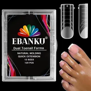 EBANKU Poly Gel Toenail Kit, Toe Dual Nail Forms Reusable Poly Gel Nail Kit for Toe Nail Extension Gel Press on Toe Nail Tips Poly Gel Toenail Forms for Women Pedicure Tools, 120PCS, 12 Sizes