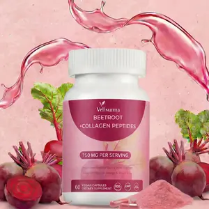 Velisunna 750 mg Beet Root + Collagen Peptides Vegan Capsules ｜ For Circulation Support, Skin Glow & Joint Comfort, Daily Energy Boost in One ｜ Clean Non-GMO Formula ｜ 60 Capsules, 30-Day Supply For Men & Women Healthcare Edible