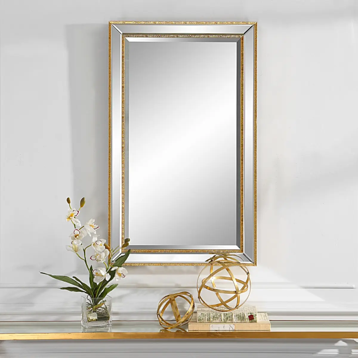 212 Main Framed Beveled Edge Elegant Rectangle Gold Mirror Glass, 24x40x1 in., Aesthetic Artistic Decorative Wall-Mounted Mirror for Home Decor & Supplies, Aesthetic Wall-Mounted Mirrors