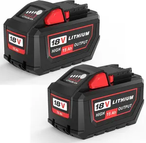 18V 2Pack15000mAh Battery for Milwaukee 18V | Fits 48-11-1880/1815/1820/1840/1850/1860 (Red)