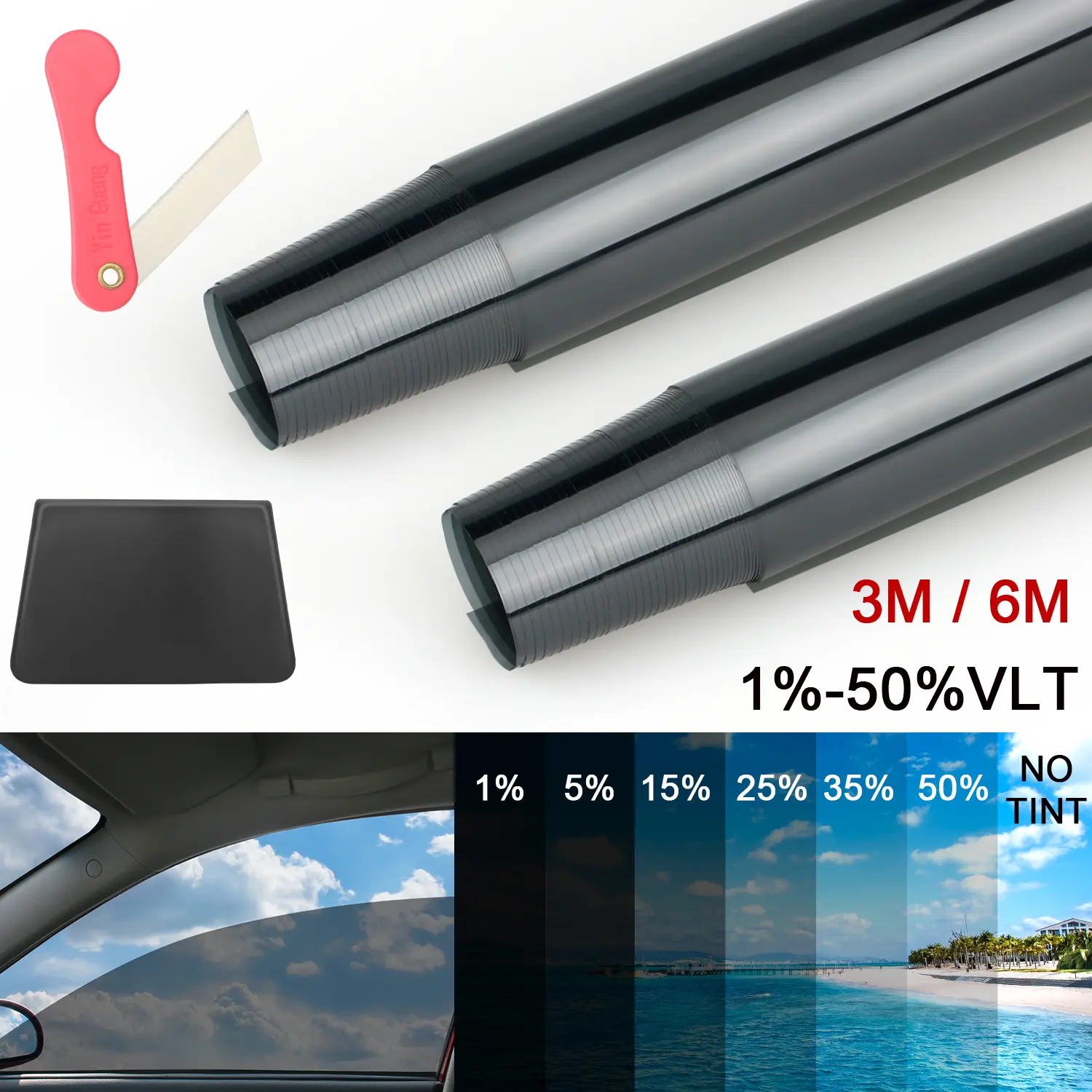 300cm/600cm Car Window Tint Film, High Privacy Sun Blocking Film, UV Protection Solar Film, Universal for Car & Home Glass, with Installation Tools
