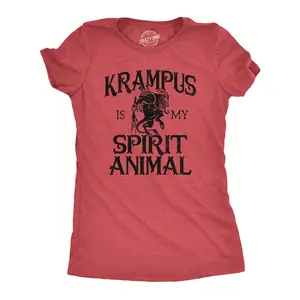 Womens Krampus Is My Spirit Animal T Shirt Funny Xmas Saint Nicholas Folklore Tee for Ladies Funny Womens T Shirts Cute Vintage Fashion Casual Ladies T-Shirt Gift Christmas Tops for Women Funny Sarcastic Top Red -