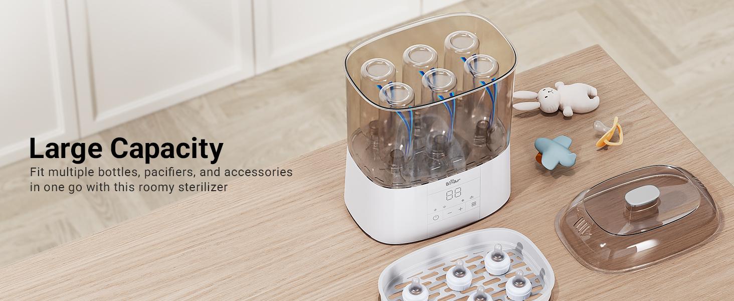 Bear Bottle Sterilizer and Dryer, 2 Layers Large Electric Steam Baby Bottle Sterilizer, Fast Bottle Sanitizer and Dryer for All Bottles & Accessories, Time-Saving Design