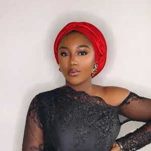 Luxury Pre-Tied Turban Headwrap in Red Soft Stretch Fabric for Women's Modest Fashion & Elegant Everyday Wear