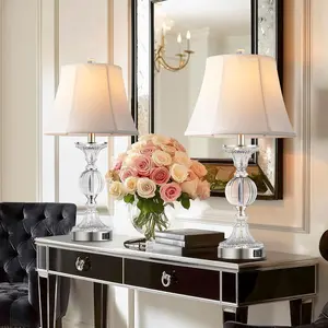 Glass Table Lamps for Living Room, Modern Table Lamp for Bedroom, Bedside Lamps Set of 2 with USB A+C Ports, 3-Way Dimmable Touch Lamp with Bulbs, Nightstand Lamp for Home Office Reading, Silver