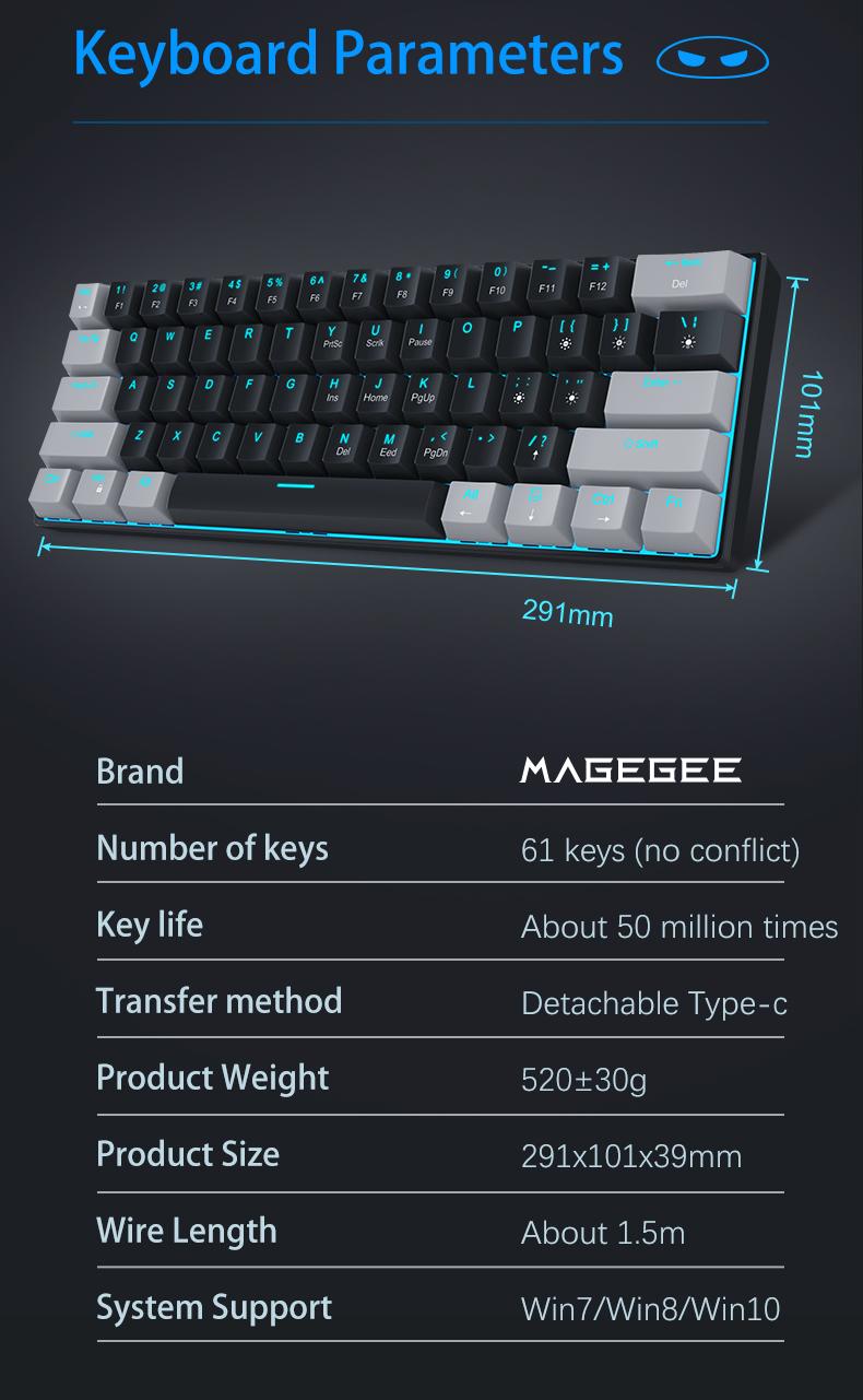 MageGee 60% Mechanical Keyboard, Game Keyboard with Blue Switch and Navy Blue Backlight, Small and Compact 60% Keyboard Mechanical, Portable 60% Game Keyboard, Gamer