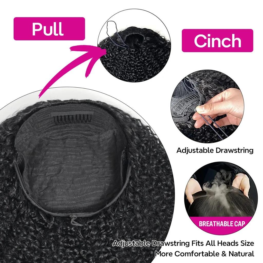 Tinashe Yaki Body Half Wig Invisible Hairline Yaki Straight Kinky Curly Deep Curly Half Wig Human Hair Wigs with Drawstring Cap Design for Easy Wear and Stable Fit