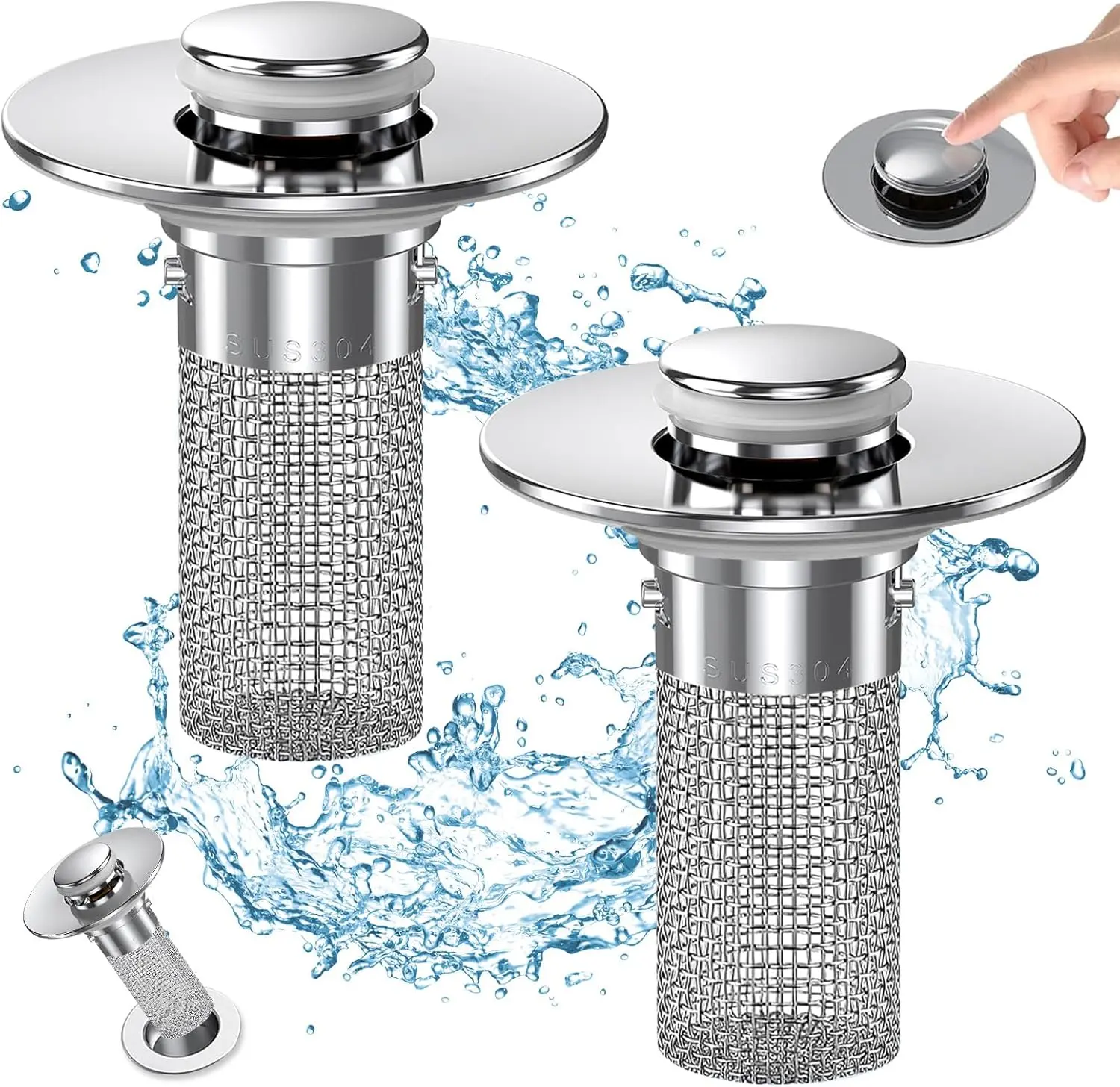 Bathroom Sink Stopper Bathtub Drain Plug Stainless Steel Modern Anti-Odor with Bouncing Core Brass Pop-Up Home Use High Pressure Handheld Shower Head