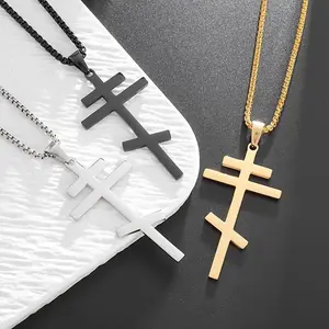 Russian Orthodox Cross Pendant Christian Symbol Men And Women Stainless Steel Necklace Religious Jewelry Amulet Gift