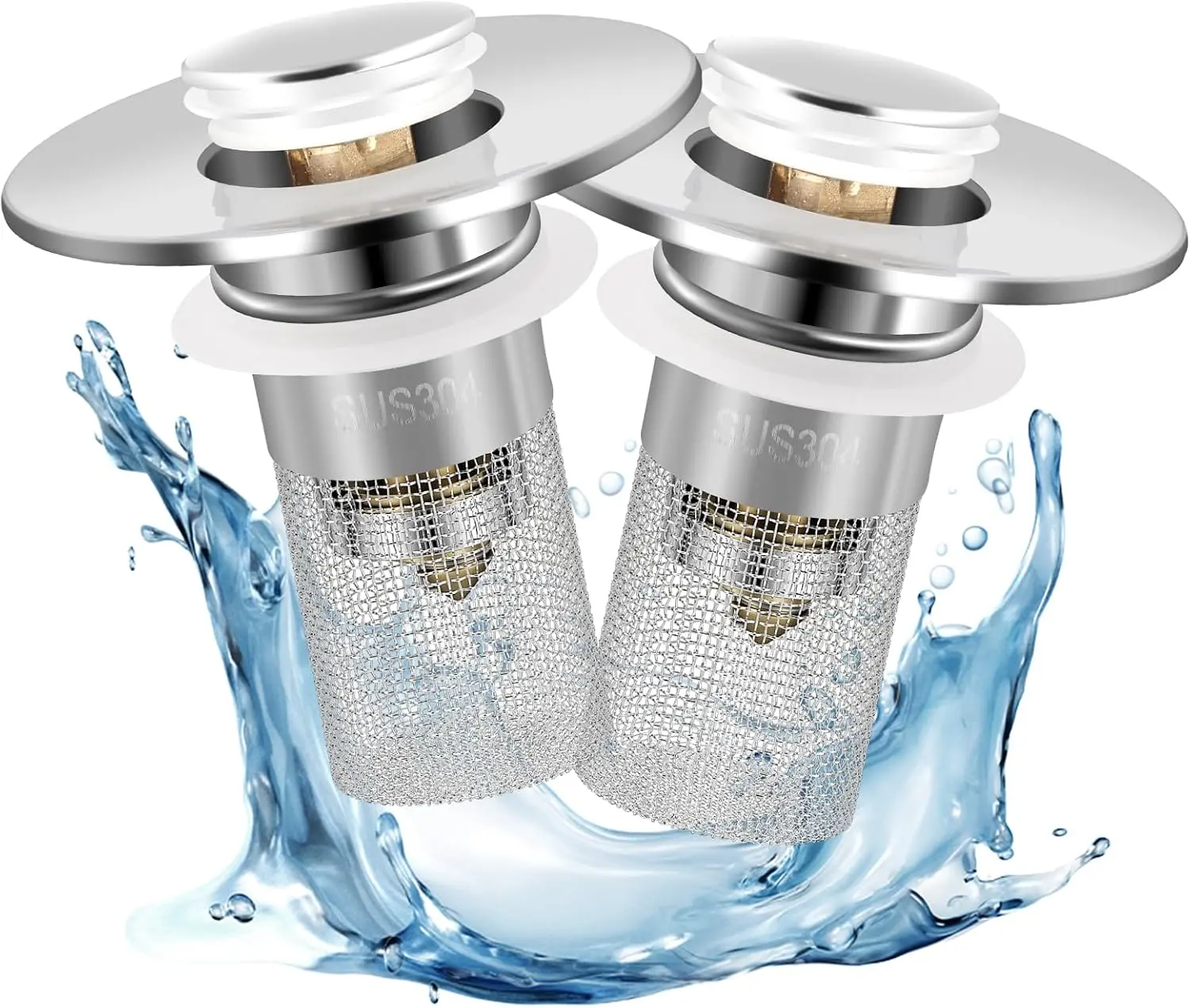 Stainless Steel Metal Bathroom Sink Stopper - 2-in-1 Bathroom Gadget, Durable Hair Catcher, Anti-Clog Filter, Anti-Odor for Sink, Bathtub, Daily Use Single Unit with Plastic Components