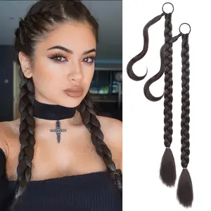 SummerVibes AISI HAIR 2Pcs Long Braided Ponytail Extension with Hair Tie Straight Wrap Around Hair Extensions Ponytail Natural Soft Synthetic Hair Piece for Women Daily Wear 32 Inch 150 Gram Black