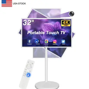 32"Smart Portable TV,Built-in Battery, 8+128GB, Android OS, Rolling Touch Screen Monitor on Wheels, Air Remote Mouse, With Buit-In Camera