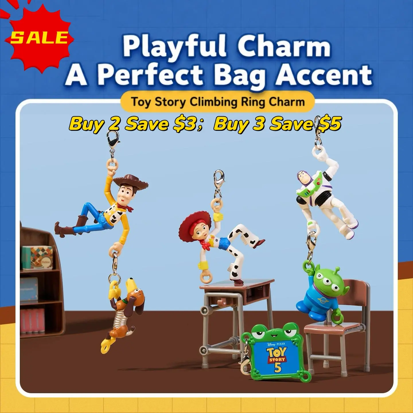 MINISO x Disney Pixar Toy Story Climbing Character Bag Charm | Cute Hanging Keychain Pendant for Backpacks, Keys, Purses & Gifts, Back To School