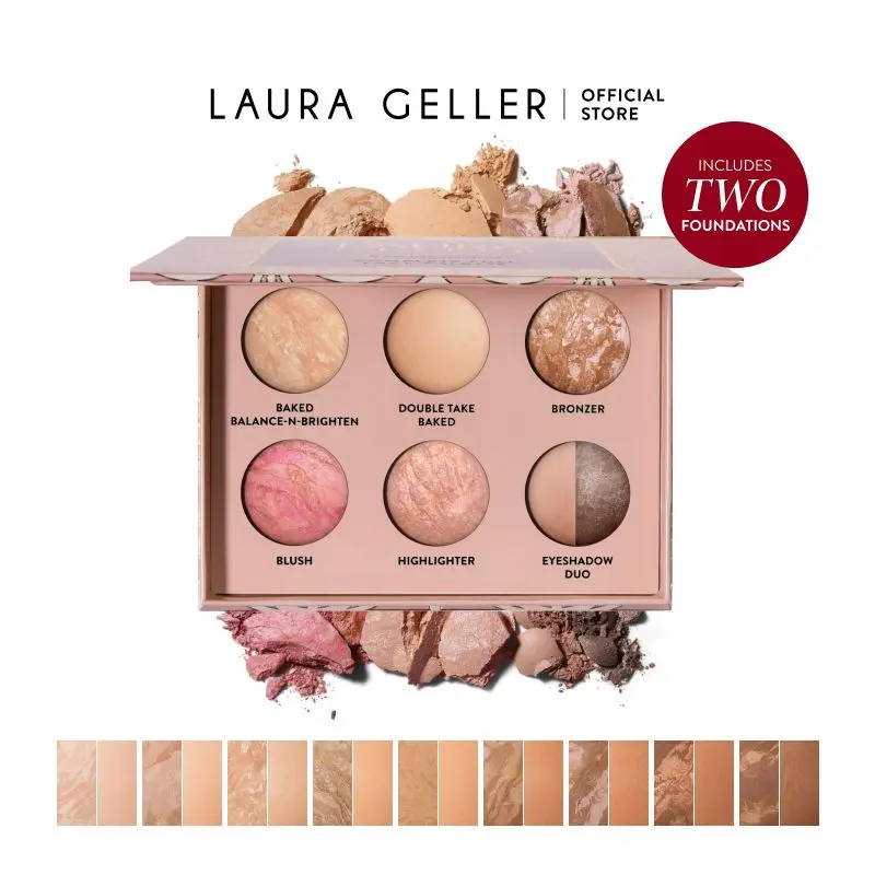 Laura Geller Baked Icons Complete Full Face Palette - Includes 2 Powder Foundations, Blush, Highlighter, Bronzer, Eyeshadow Laura Geller Baked Icons Complete Full Face Palette - Includes 2 Powder Foundations, Blush, Highlighter, Bronzer, Eyeshadow