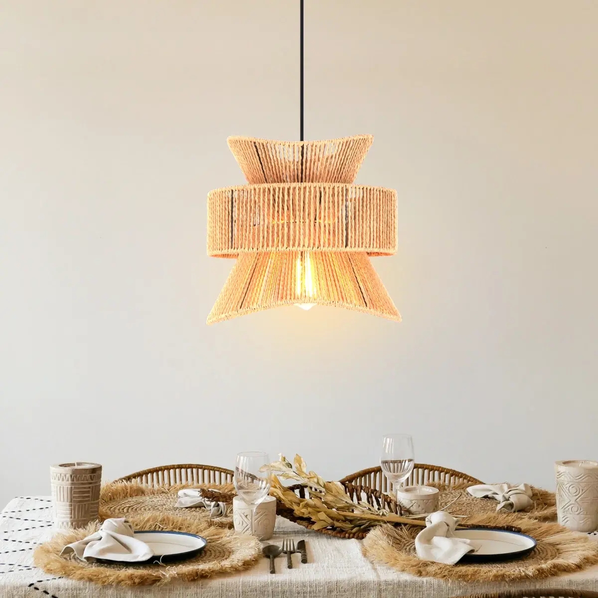 Garwarm 1 - Light Farmhouse Boho Rattan Pendant Light,Modern Rustic Wicker Ceiling Light Fixture for Living Room,Dining Room,Bedroom,Kitchen,Island,Hallway,Foyer