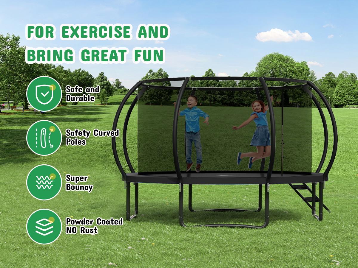 Outdoor Trampoline, 10FT Recreational Trampoline for Kids and Adults, ASTM Approved Trampoline with Safety Enclosure Net, Wide Ladder and Anti-Rust Coated Frame Outdoor Trampoline, 10FT Recreational Trampoline for Kids and Adults, ASTM Approved Trampoline with Safety Enclosure Net, Wide Ladder and Anti-Rust Coated Frame