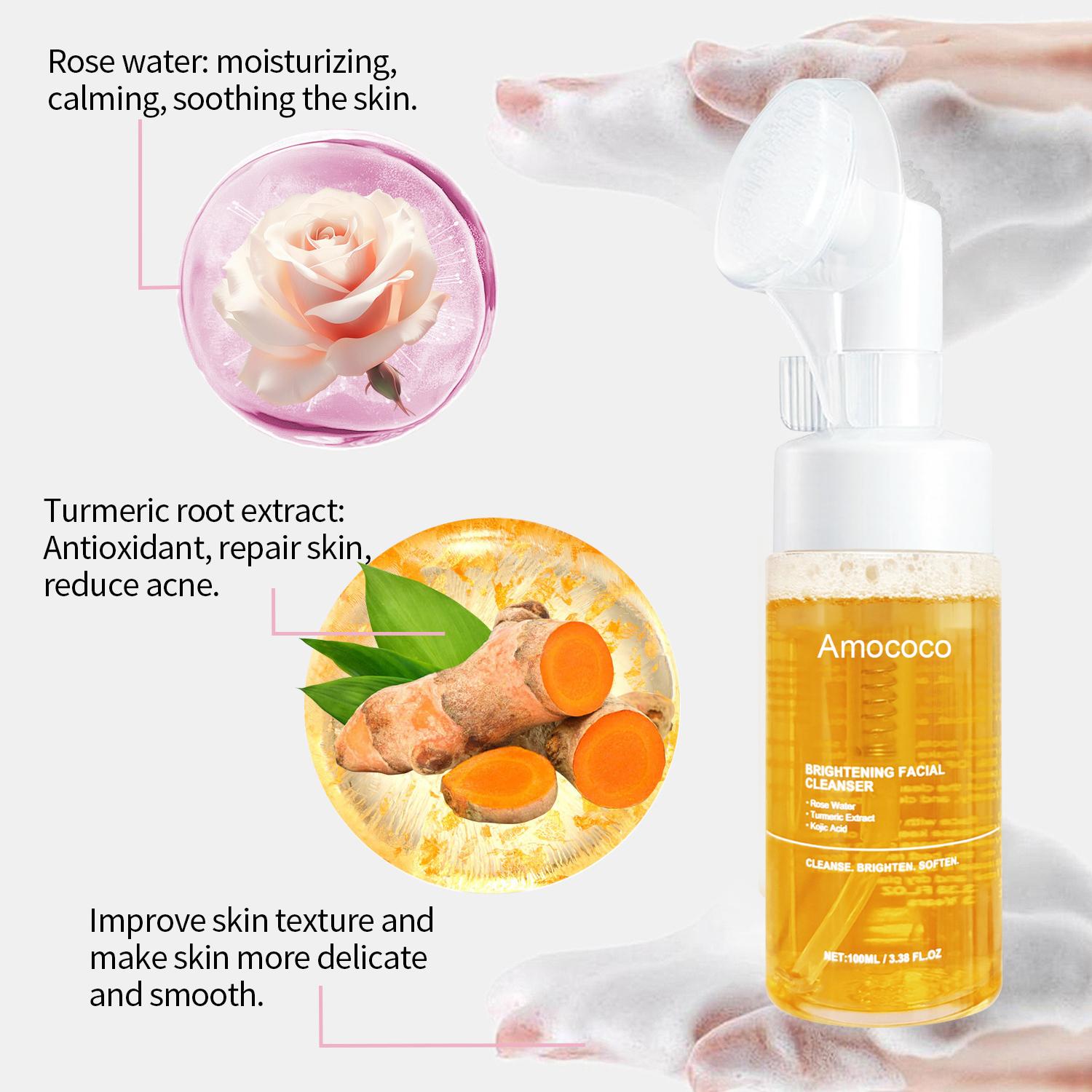 Turmeric Four Piece Skincare Set - Includes Turmeric Massage Oil, Cleansing Mousse, Facial Essential Oil, and Turmeric Soap - Comfortable