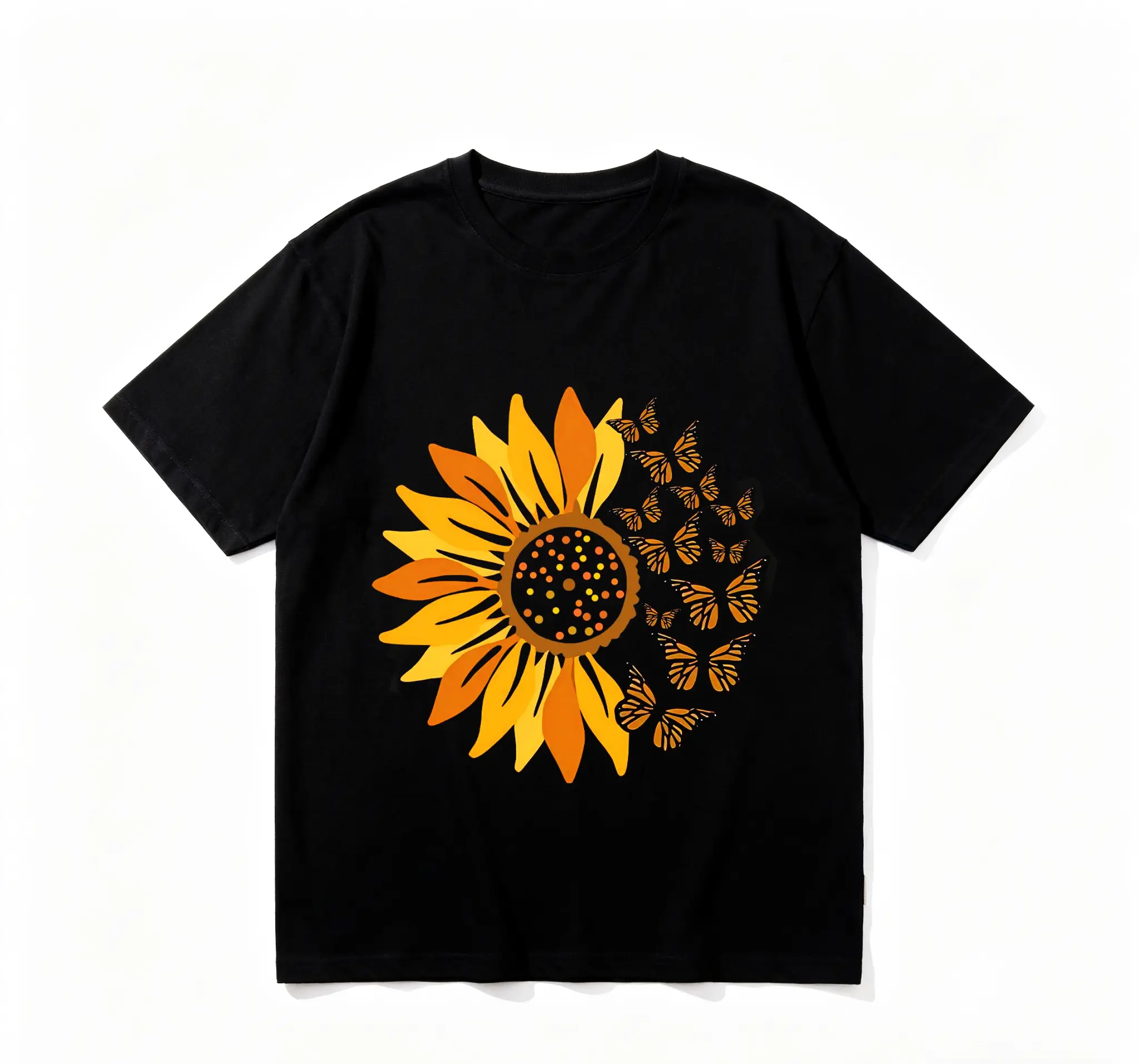 Women's Casual Loose Fit T-Shirt with Sunflower & Butterfly Print, Elegant Short Sleeve Crewneck in Comfortable Cotton Fabric, Shortsleeve, Round Neck, Style, Top, Short Sleeves, Printed, 2Xl