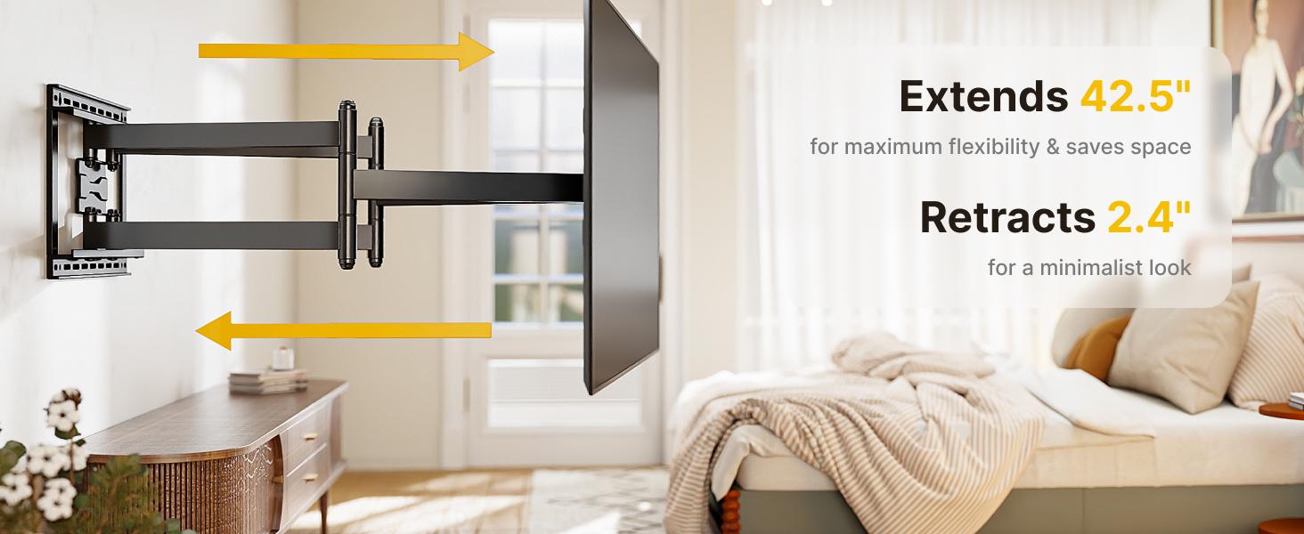 Long Arm TV Wall Mount for 43-95 Inch TVs, 42.5 Inch Extension, Swivel and Tilt, Full Motion, VESA 800 x 400mm, 132 lbs, 16',18' Studs