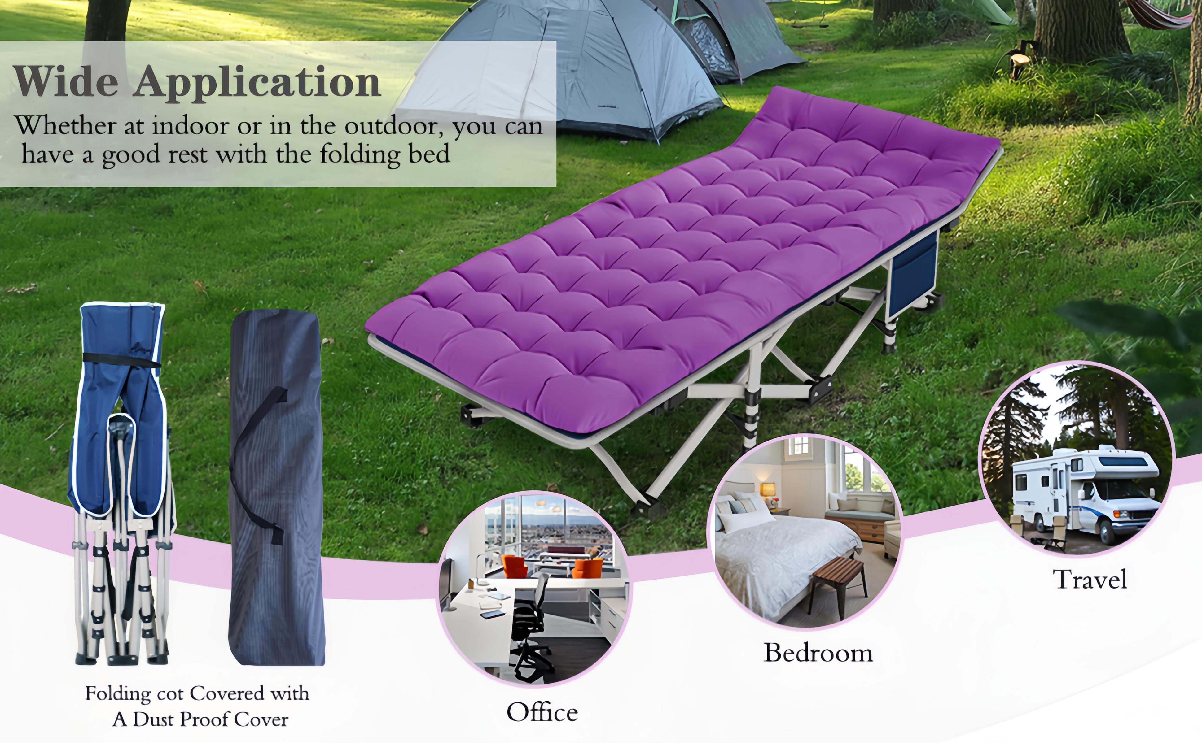 Outdoor Camping Cot with Mattress, Heavy Duty Folding Bed Cot, Portable Oxford Travel Bed with Carry Bag for Outdoor Camping, Home, Office Nap, Guest, Travel