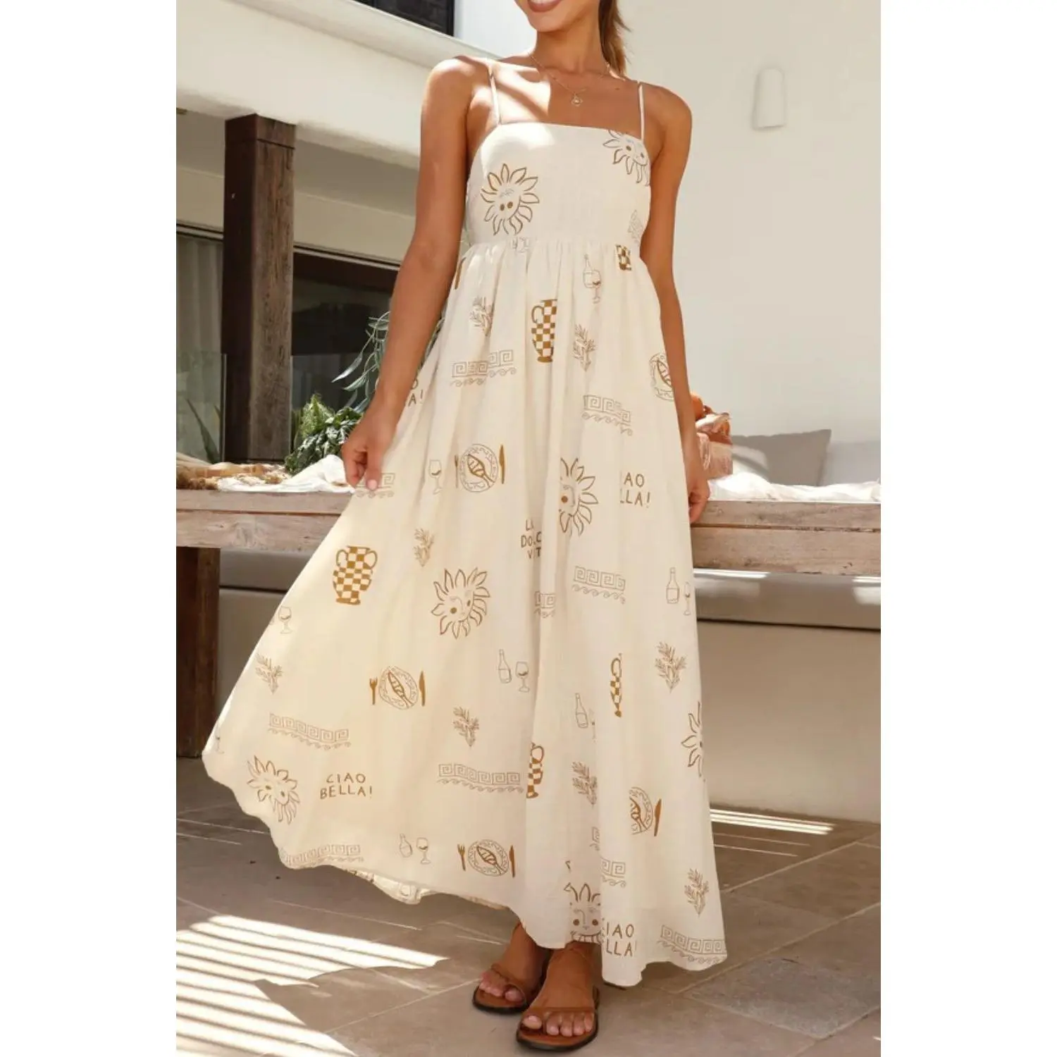 Printed Square Neck Maxi Cami Dress Printed Square Neck Maxi Cami Dress